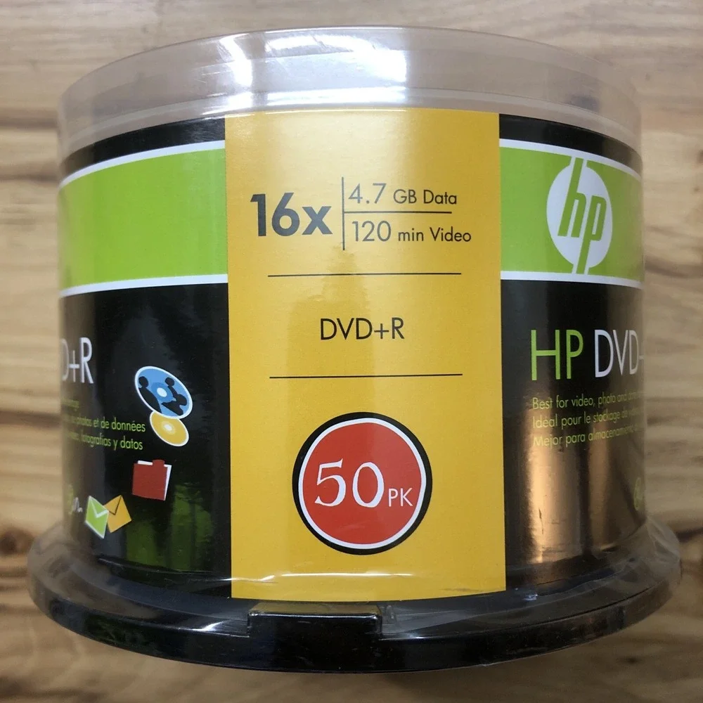 HP DVD+R 16x 4.7GB 120 MIN DVD Media Disc 50 Pack Sealed Recordable DVD
